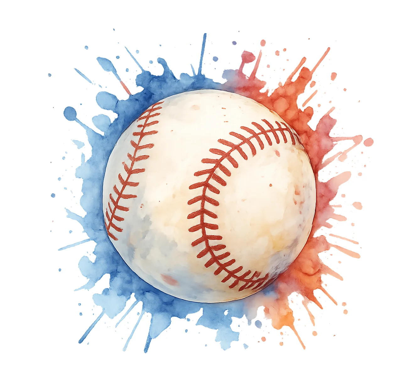 Baseball With Blue And Red Watercolor Splatters sports paint