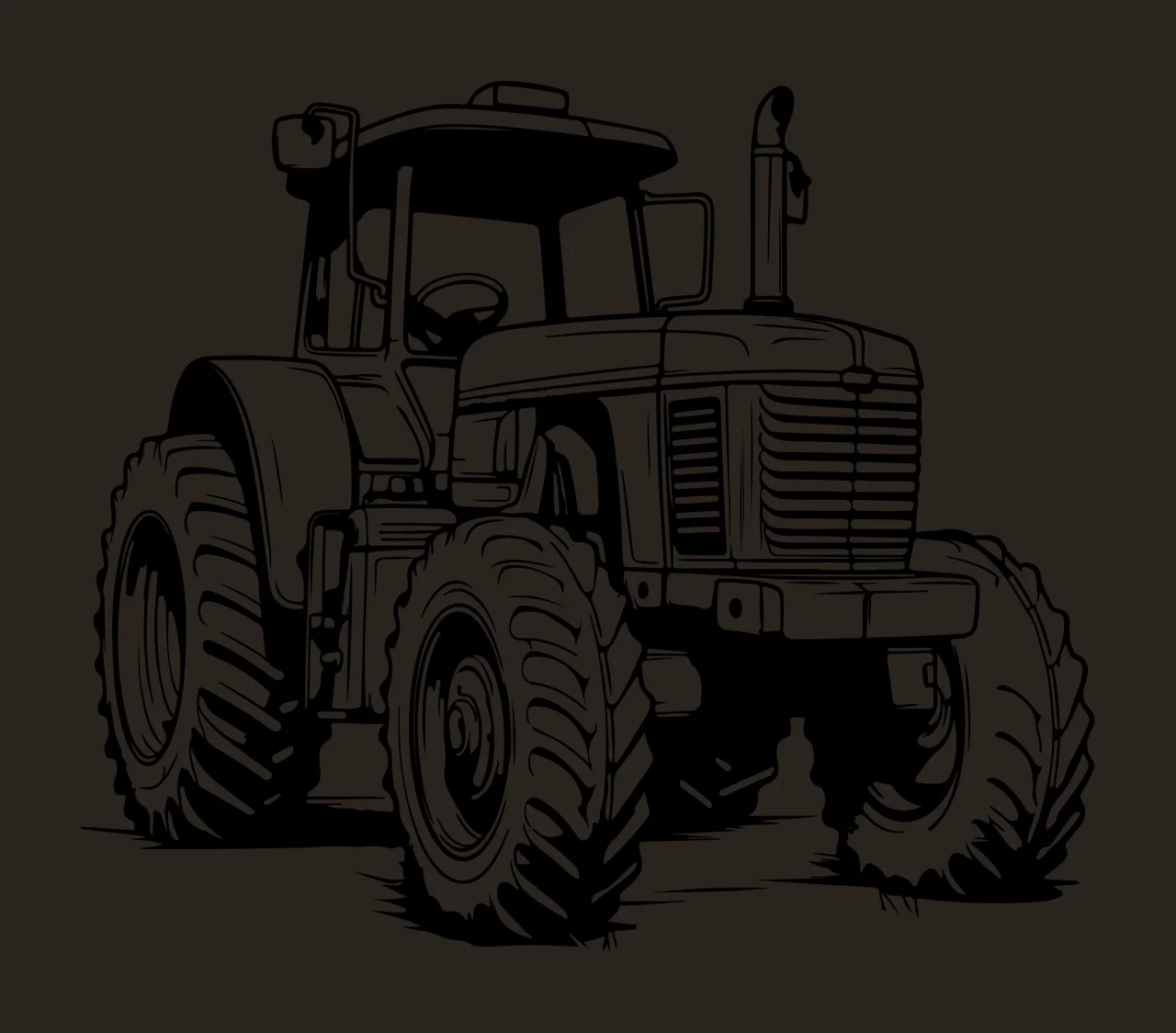 Detailed Black And White Tractor Silhouette stationary wheels contrast preview thumbnail