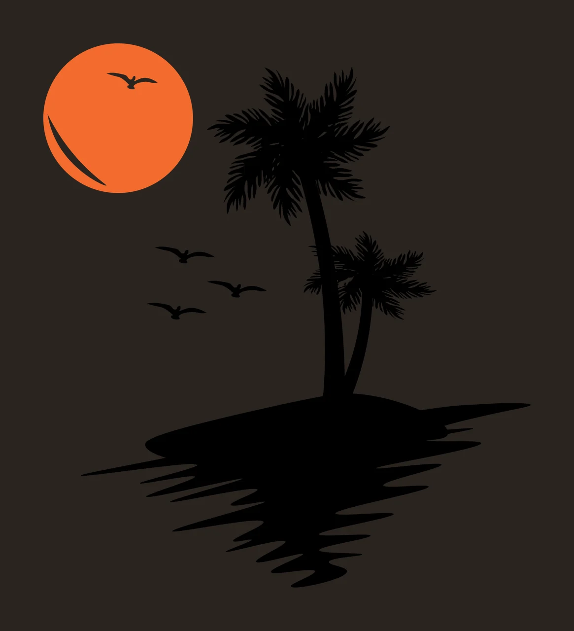 Palm Tropical Island With Trees reflecting sun birds water contrast preview thumbnail