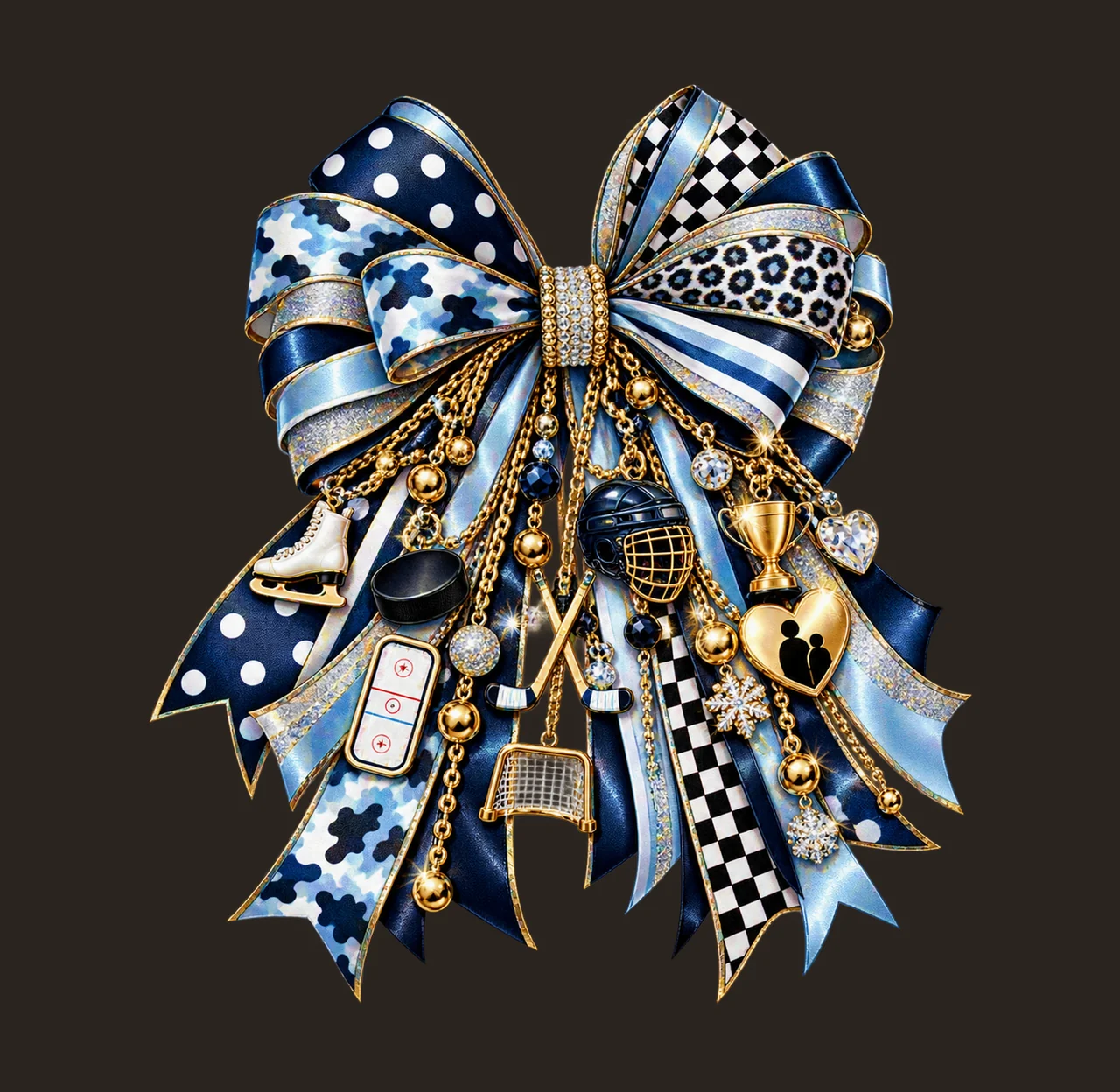 Hockey Mom Bow Charm PNG, Themed Gold Chain Charms, Coquette Ribbon Sublimation Design, Transparent Digital Download contrast preview thumbnail