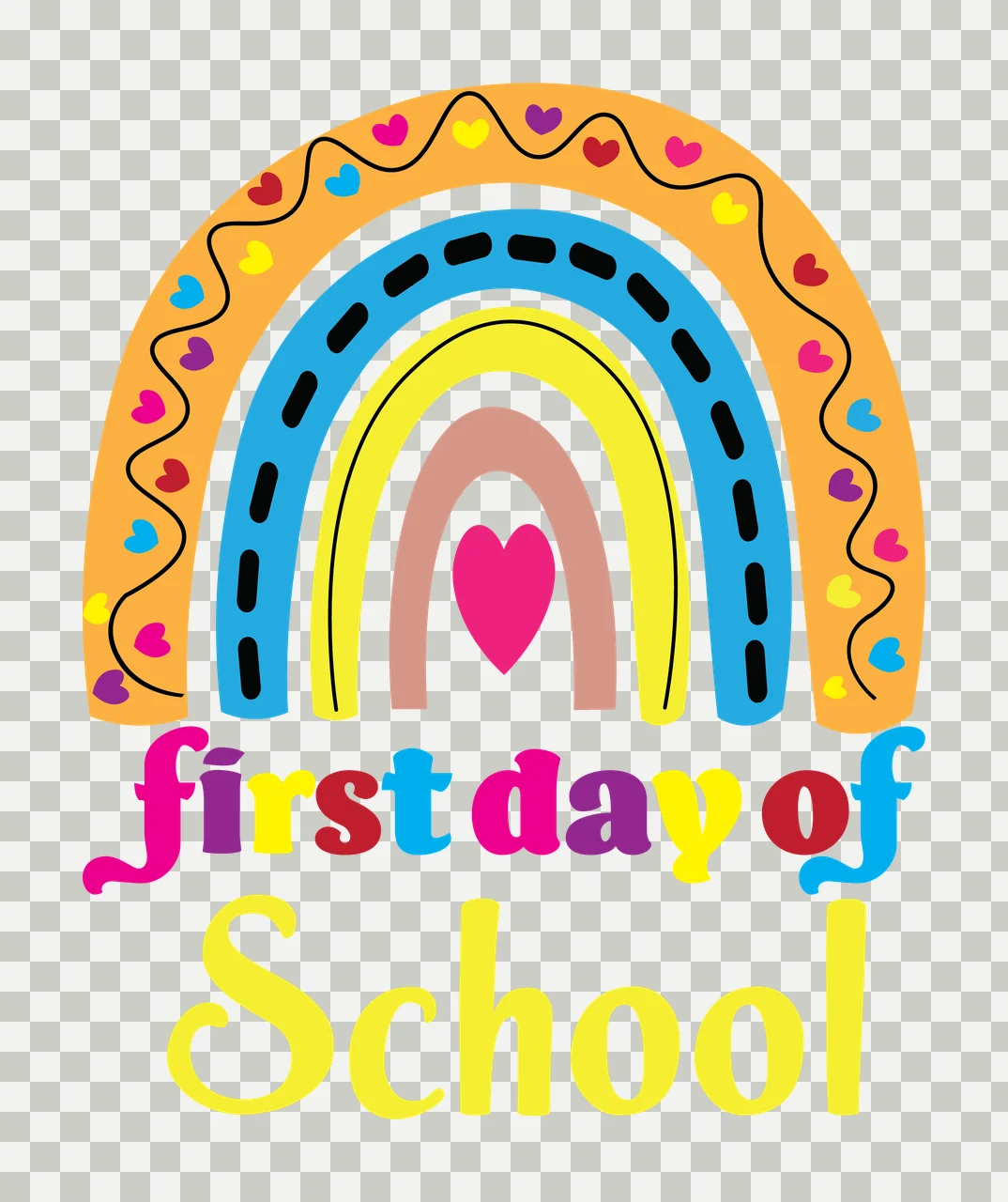 Rainbow First Day Of School Silhouette announcing minimalist transparency and detail preview thumbnail