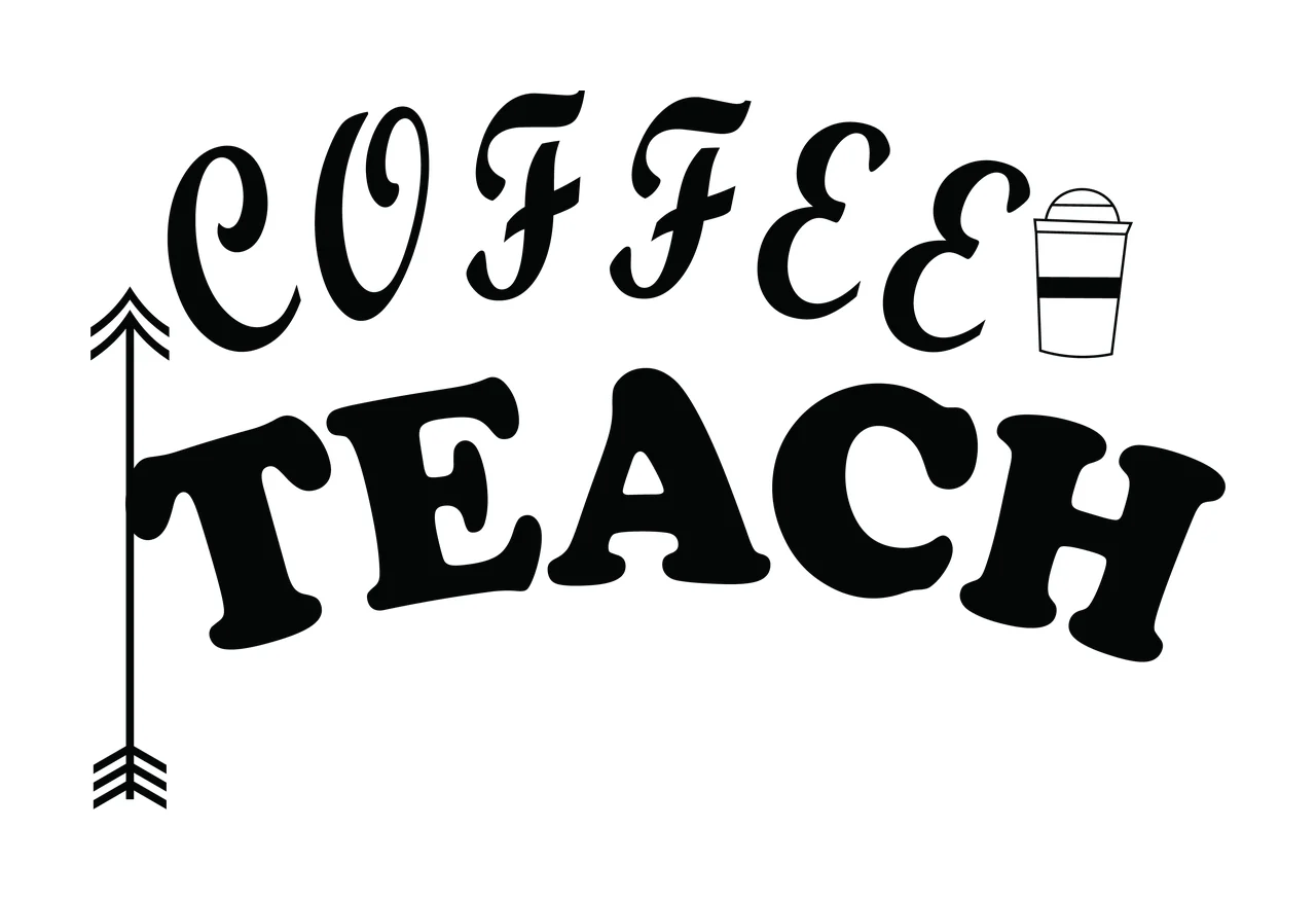 Coffee Teach Arrow And Cup arched typography black white