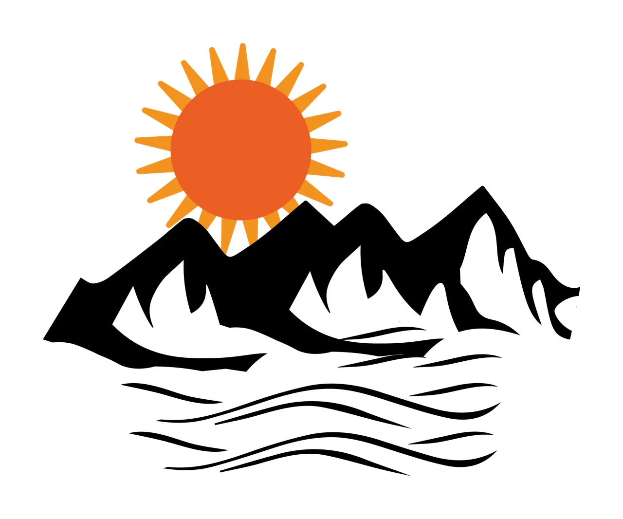 Sun Rising Over Jagged Mountains landscape water black white