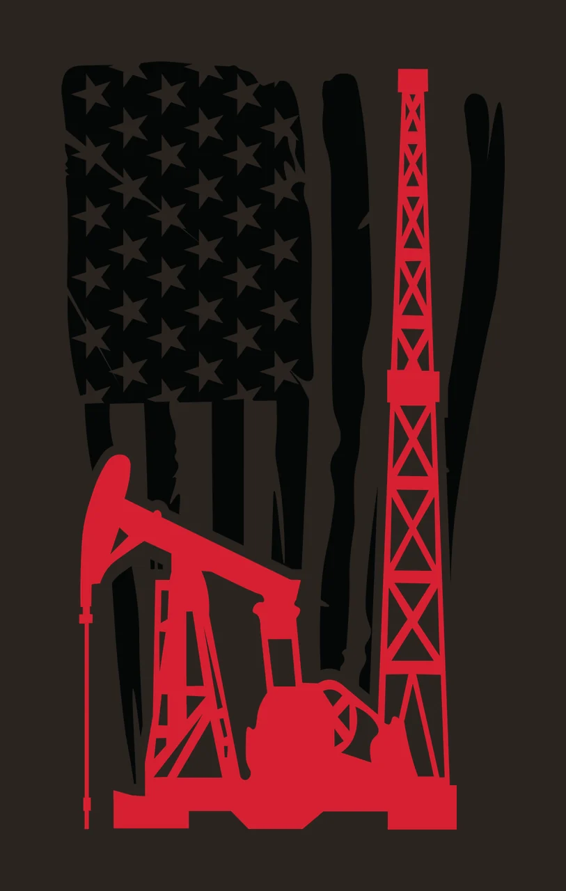 Flag Oil Pump Jack And Tower Standing derrick Stars Stripes contrast preview thumbnail
