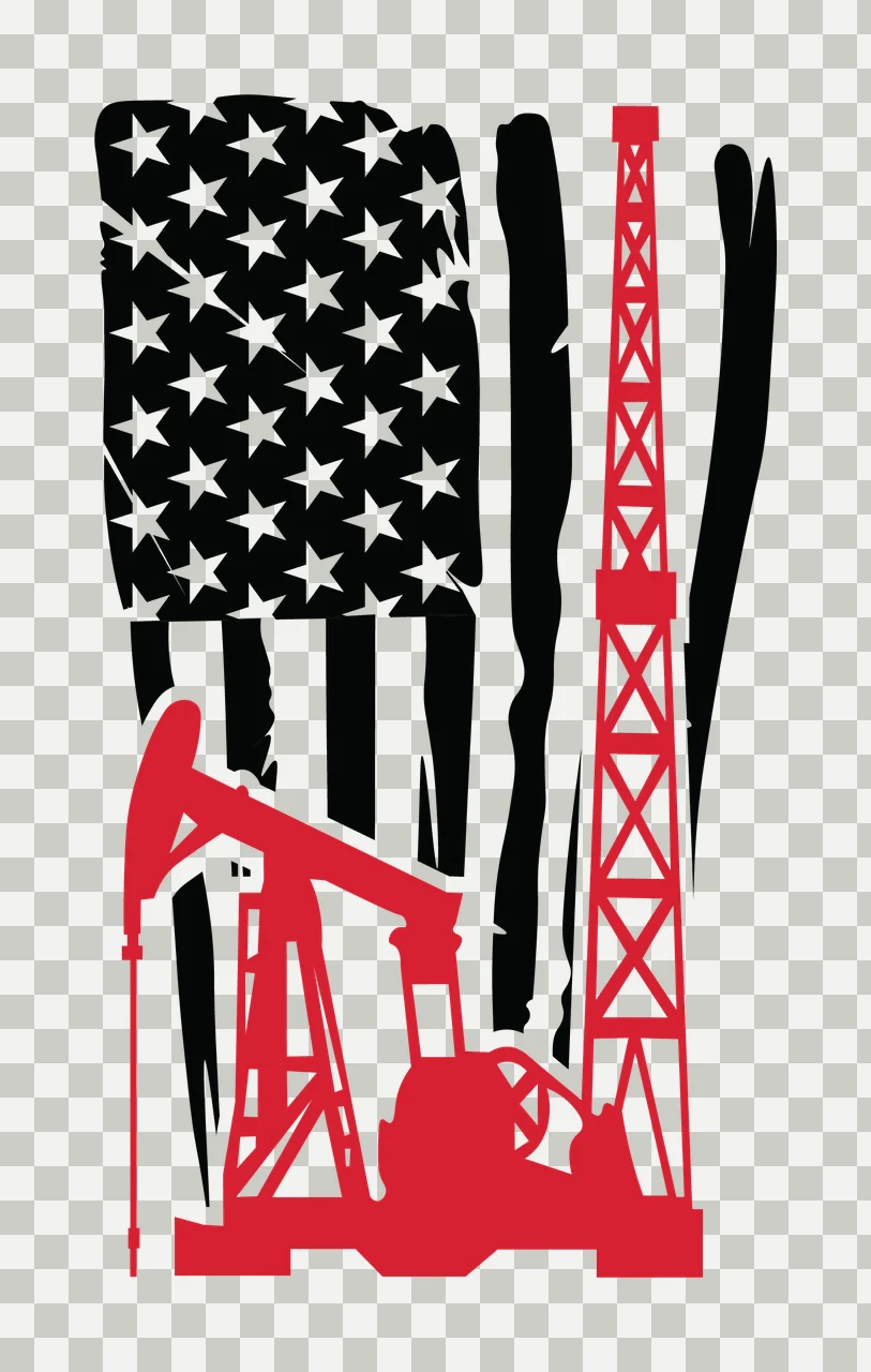 Flag Oil Pump Jack And Tower Standing derrick Stars Stripes transparency and detail preview thumbnail