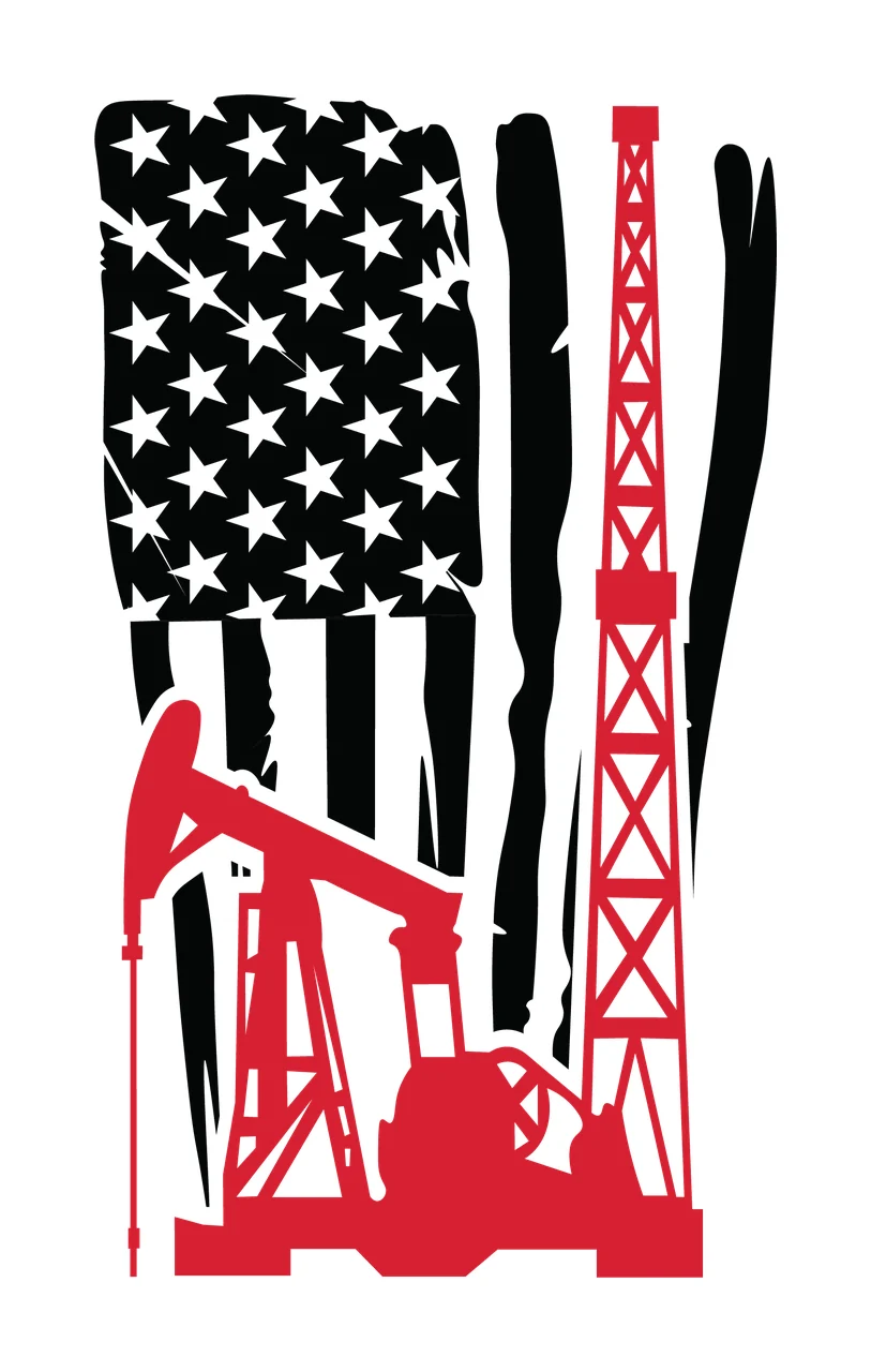 Flag Oil Pump Jack And Tower Standing derrick Stars Stripes