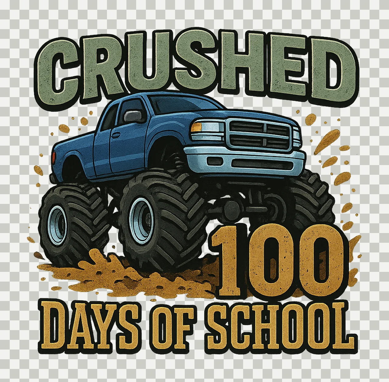 Crushed 100 Days of School Sublimation Design Monster Truck transparency and detail preview thumbnail