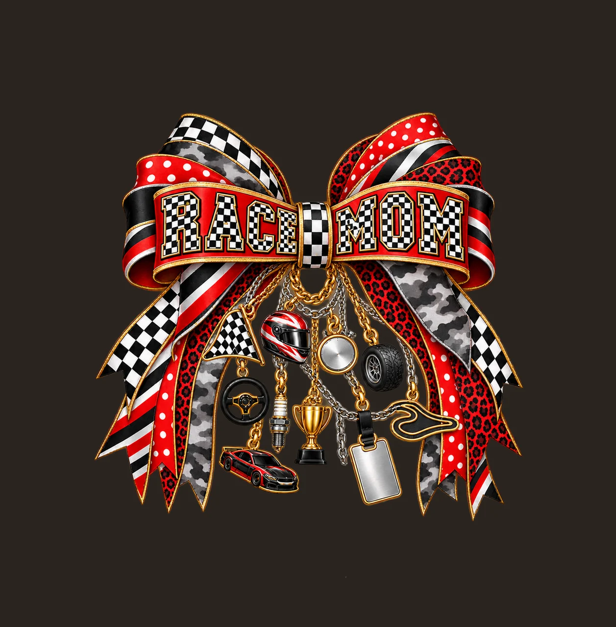 Race Mom Bow Charm PNG, Patterned Boutique Ribbon Clipart, Transparent Sublimation Digital Download contrast preview thumbnail