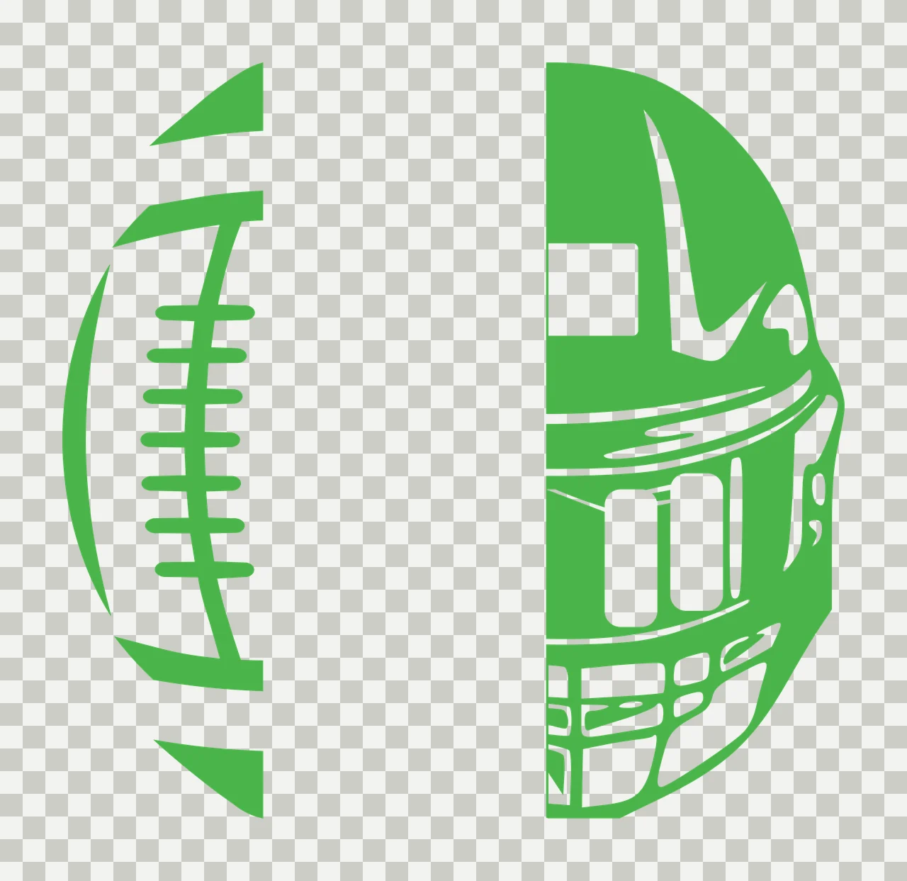 Split View Of Football And Helmet In Black white silhouette transparency and detail preview thumbnail