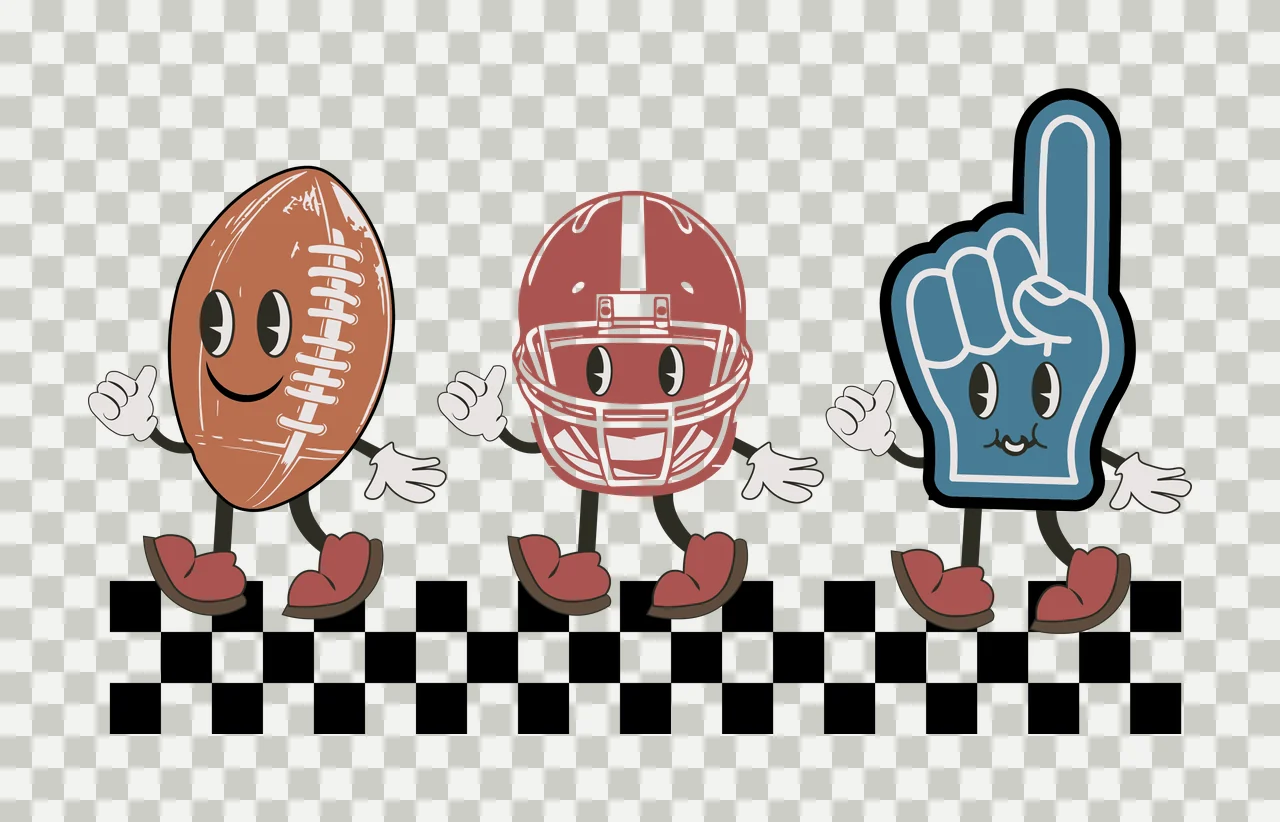 Football Items With Legs Walking Silhouette gear helmet foam finger transparency and detail preview thumbnail
