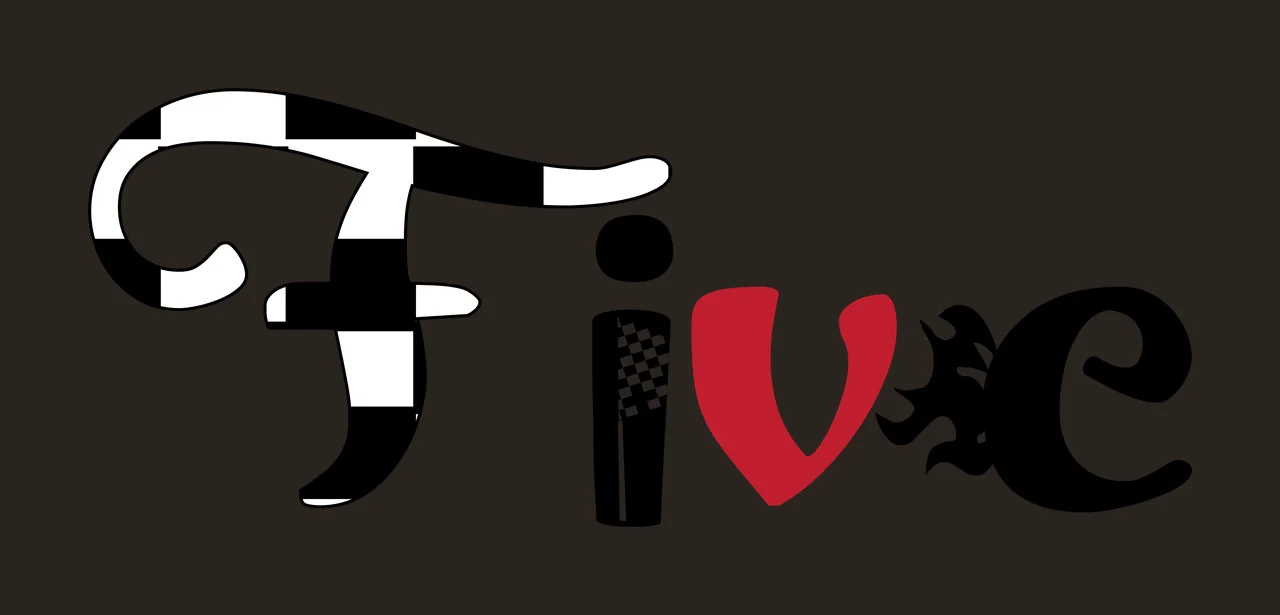 Five Black Text With Checkered Flag And Flame display white contrast preview thumbnail