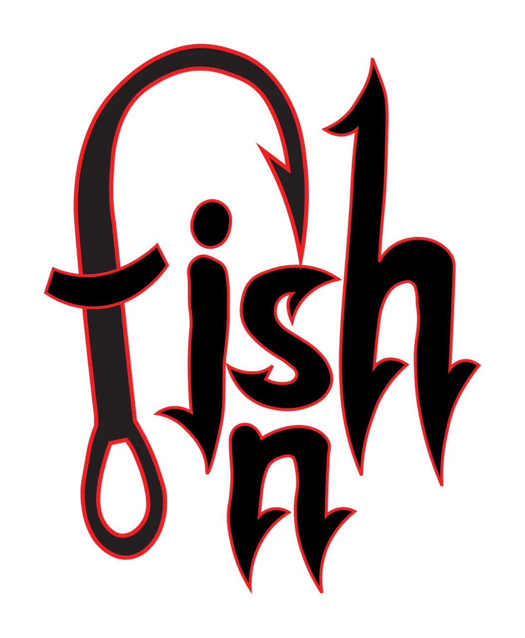 Fishing Fish N Text With Hook silhouette black typography lettering