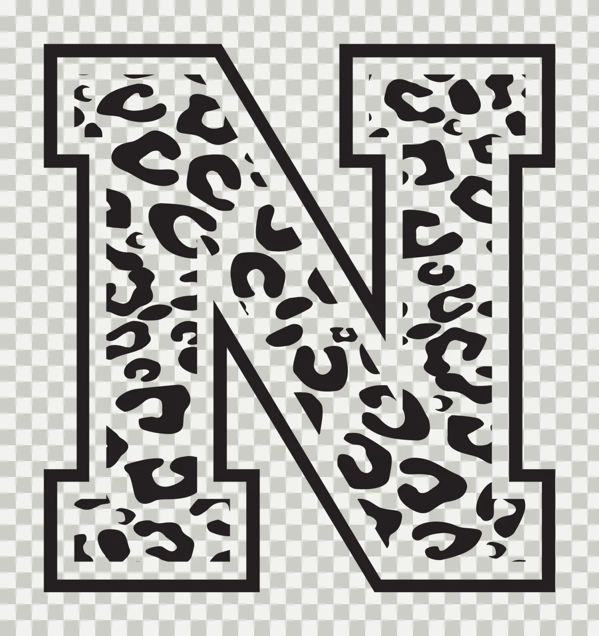 Black Varsity Half Font Leopard Character 04 print animal cheetah transparency and detail preview thumbnail