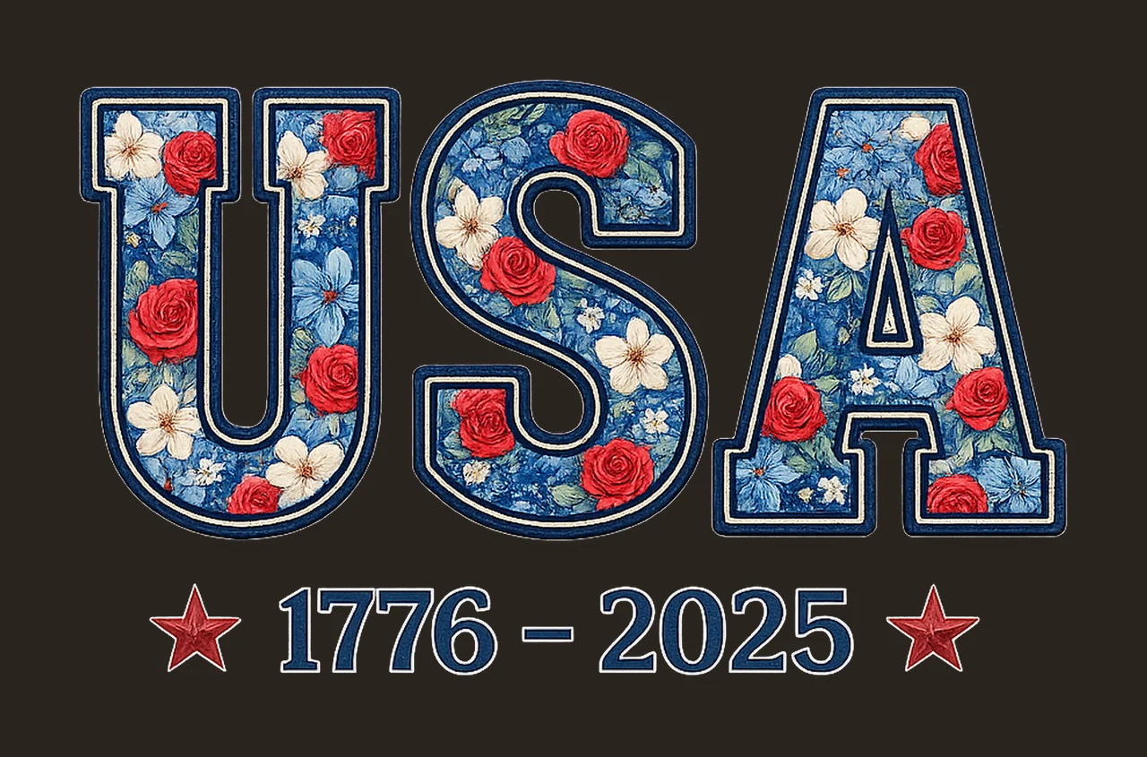 USA 17762026 Patriotic Embroidered Floral Design America contrast preview thumbnail