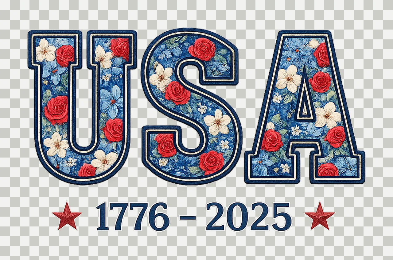 USA 17762026 Patriotic Embroidered Floral Design America transparency and detail preview thumbnail