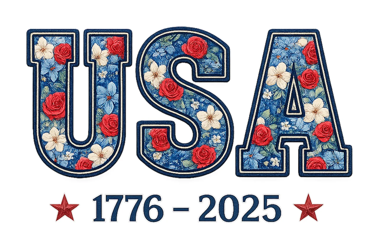 USA 17762026 Patriotic Embroidered Floral Design America