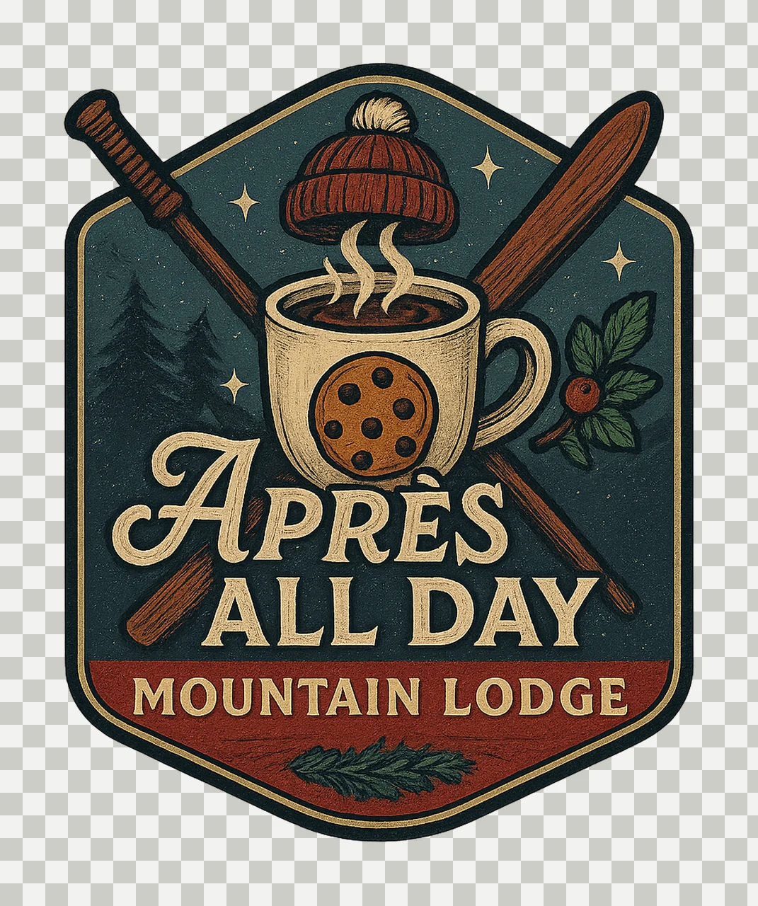 Apres Ski Lodge Retro Winter Artwork Cozy Cabin Design transparency and detail preview thumbnail
