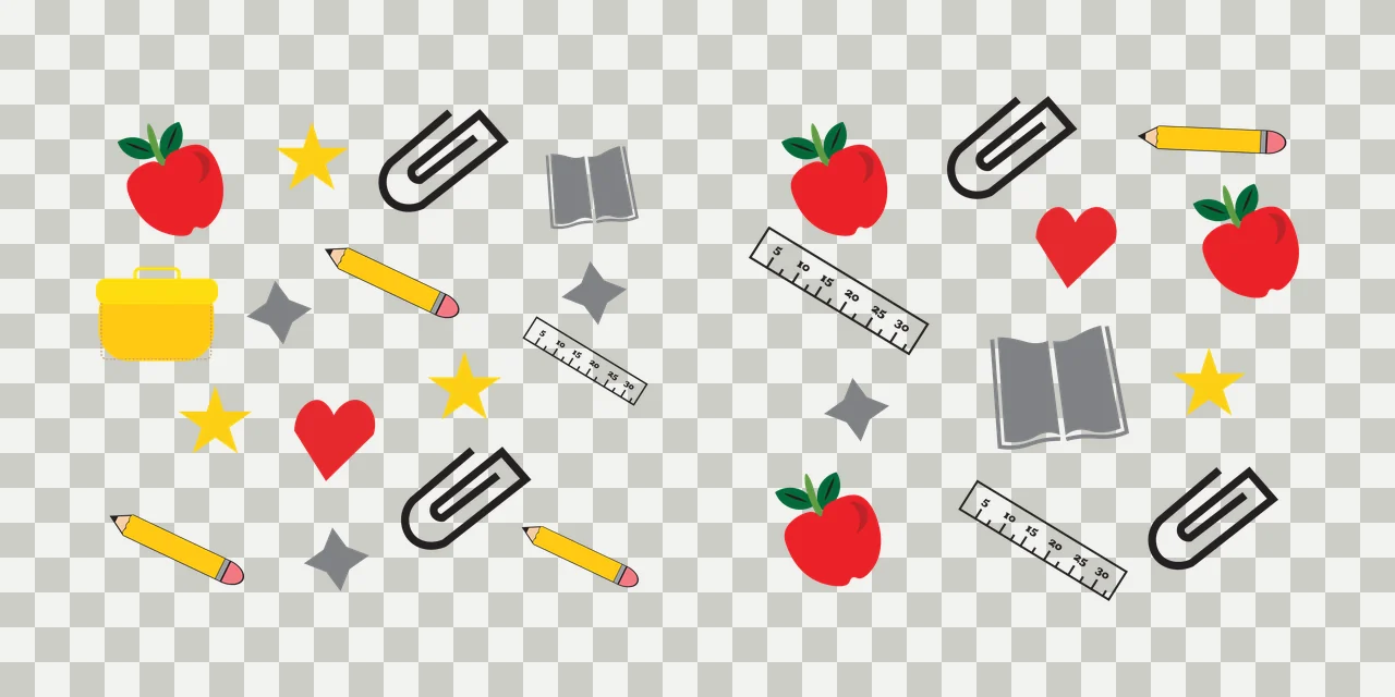 Can Glass Wrap School Supplies Icons In Black scattered apple transparency and detail preview thumbnail