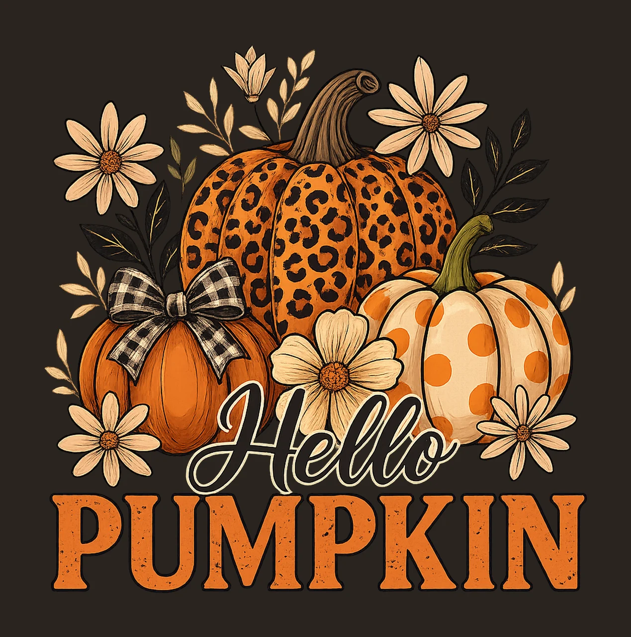 Hello Pumpkin Coquette Floral Autumn Fall Sublimation Design contrast preview thumbnail