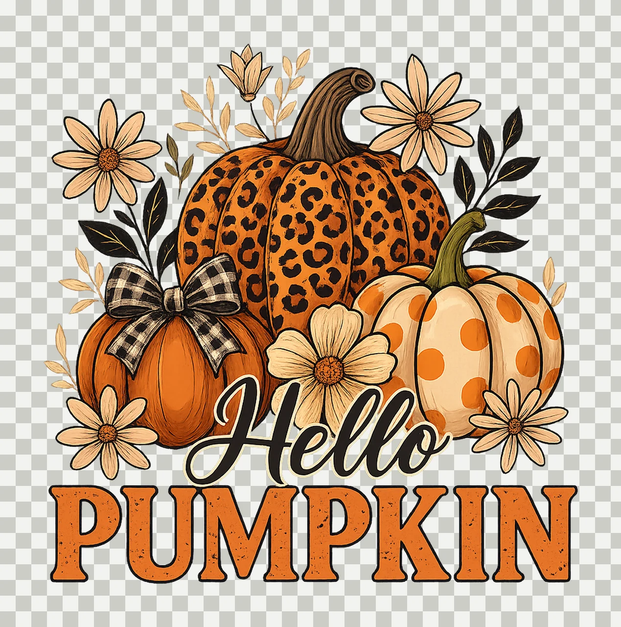 Hello Pumpkin Coquette Floral Autumn Fall Sublimation Design transparency and detail preview thumbnail