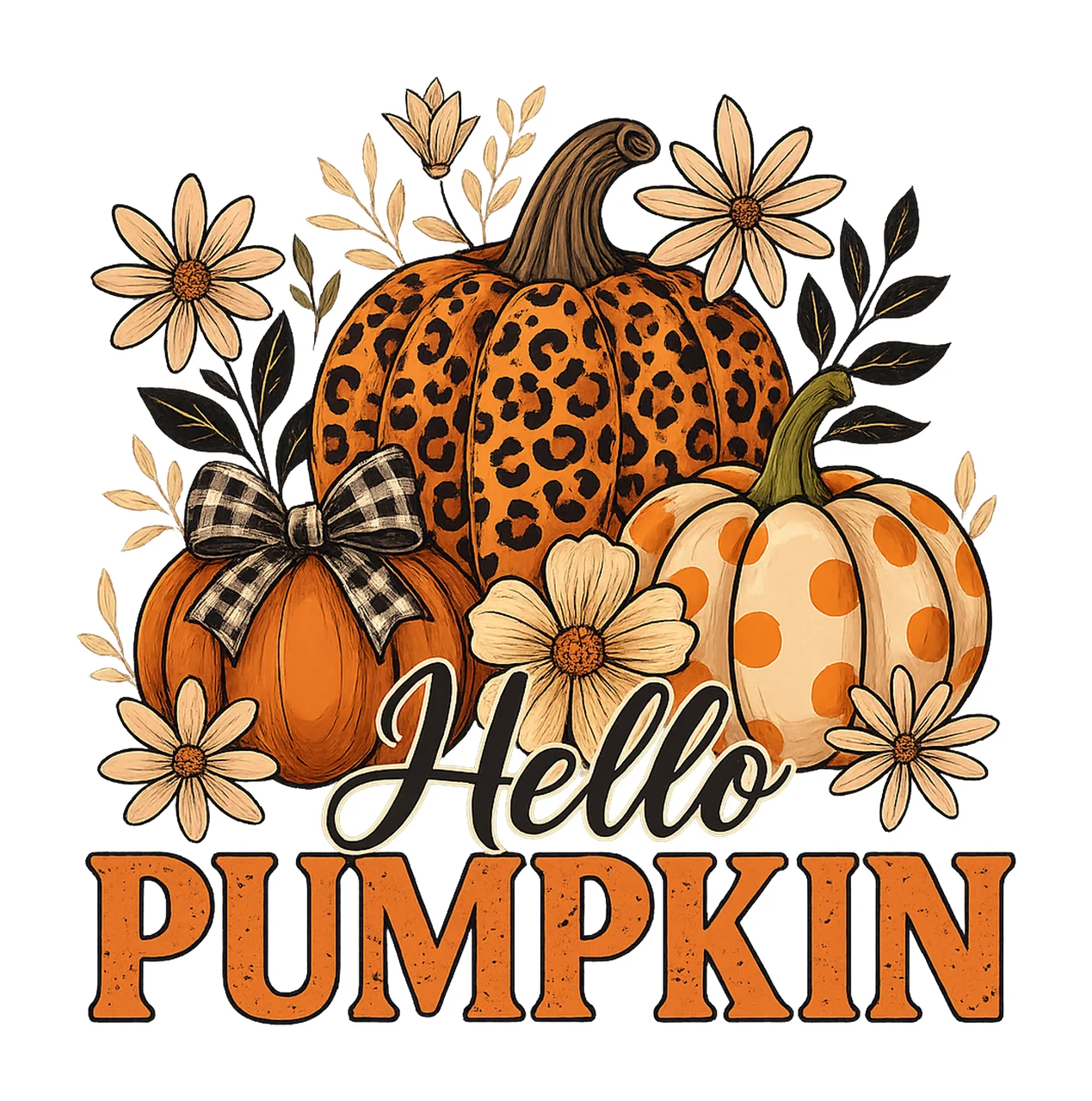 Hello Pumpkin Coquette Floral Autumn Fall Sublimation Design