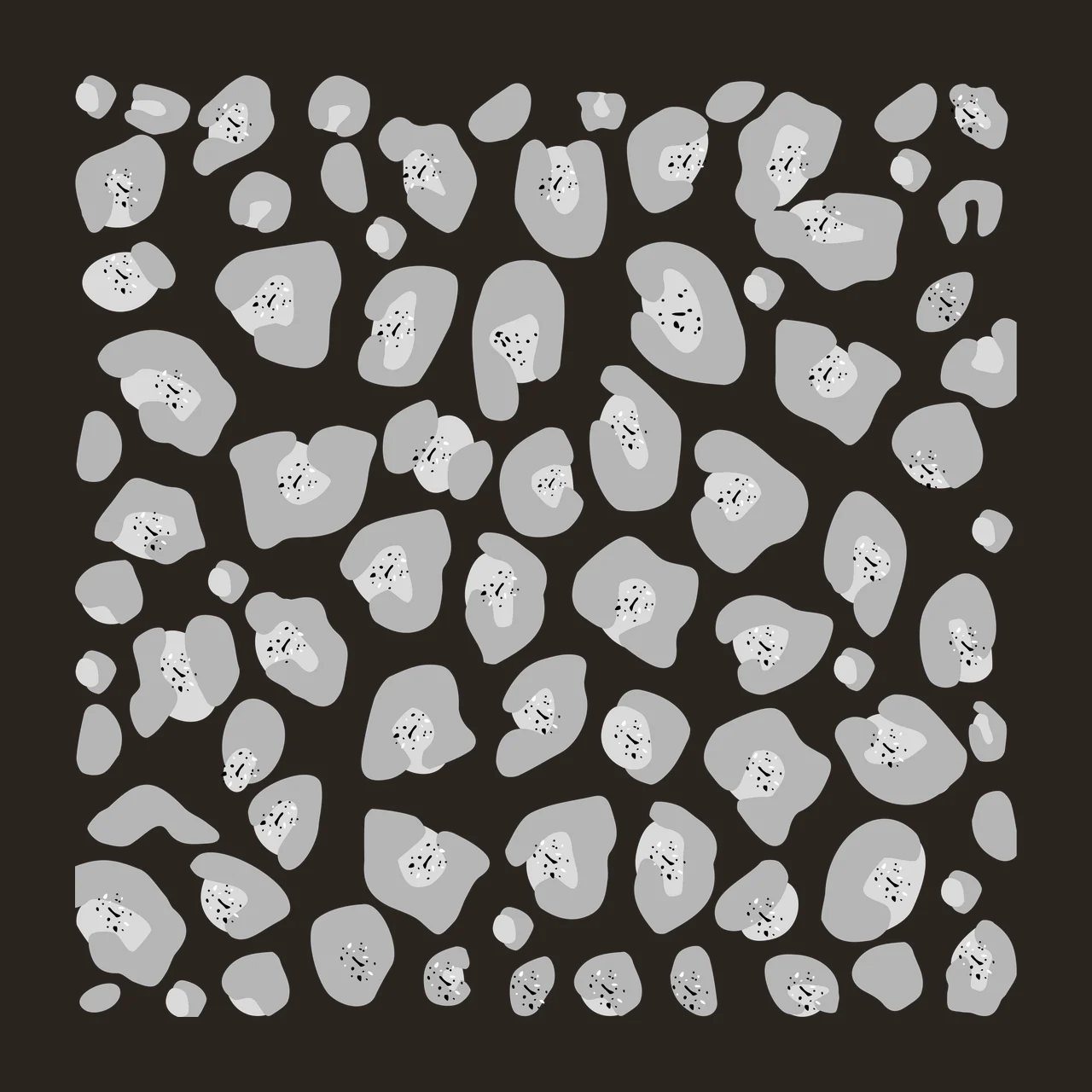 Leopard print pattern Illustration with gray spots, black spots and white background contrast preview thumbnail
