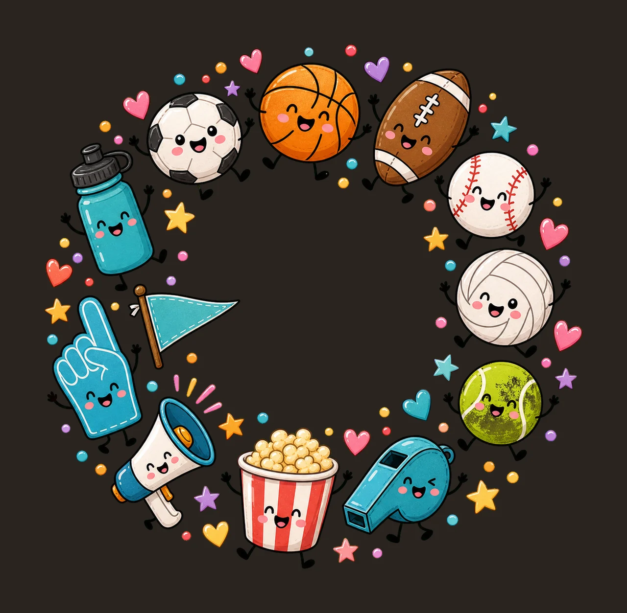 Cute Sports Balls Soccer Game Day Doodle Variation C contrast preview thumbnail