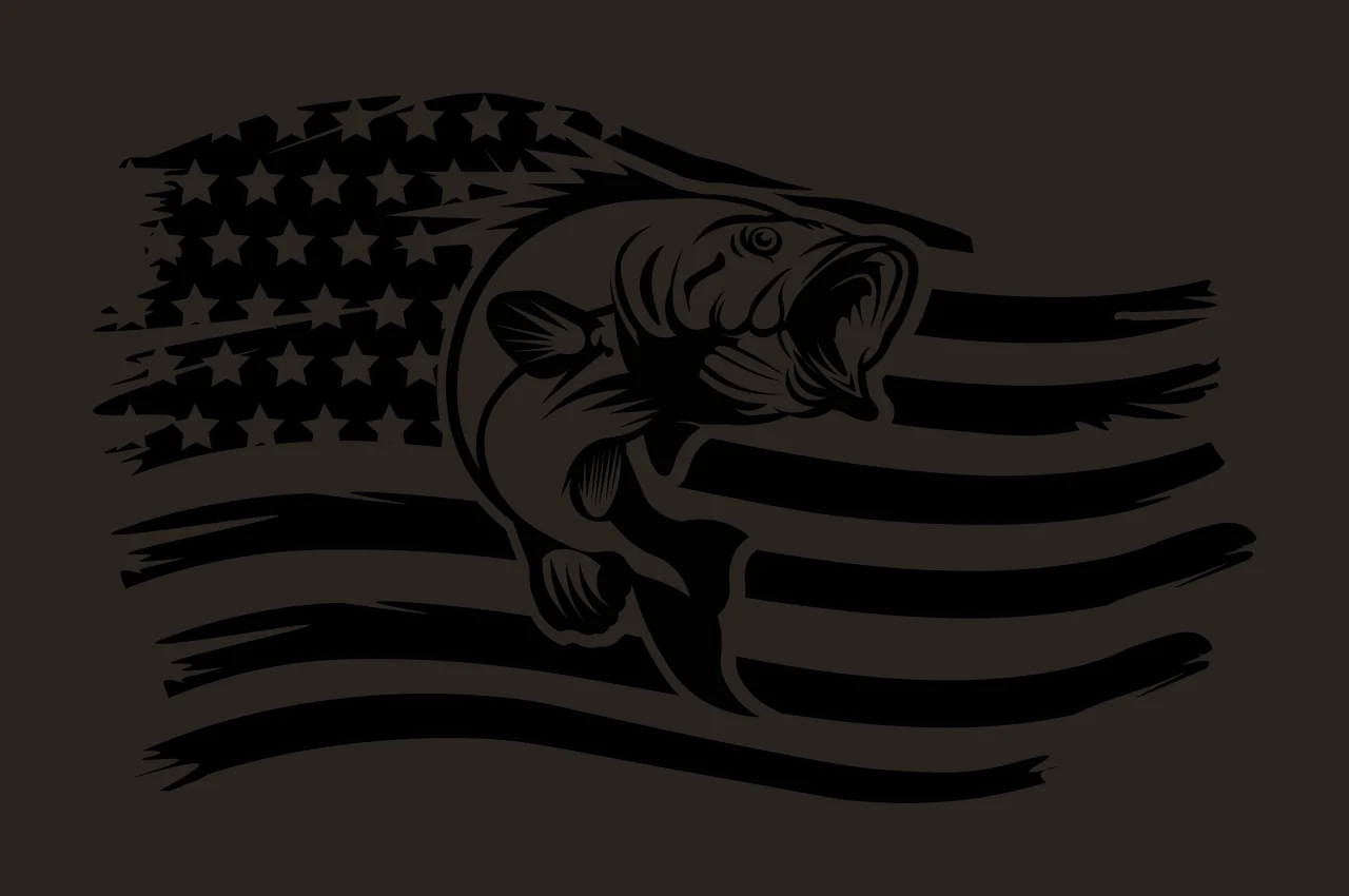 Fish Jumping Over American Flag stars stripes distressed black contrast preview thumbnail