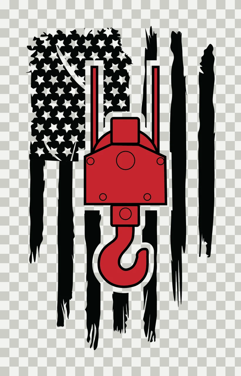 Crane Flag Hook Silhouette With Distressed hanging stars and stripes transparency and detail preview thumbnail