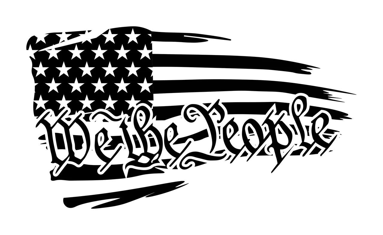 We The People Text With Flag waving stars stripes black white