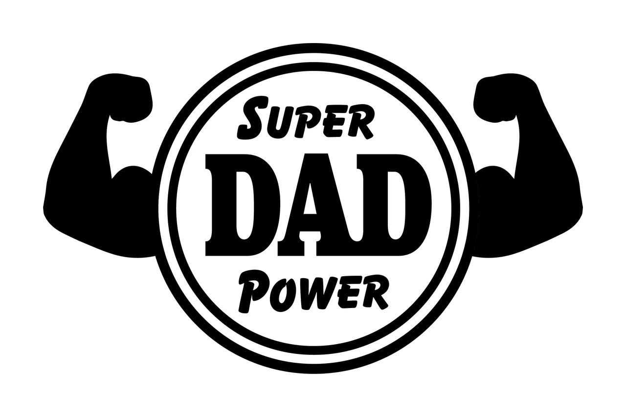 Super Dad Power Text With Arms circle black white plain