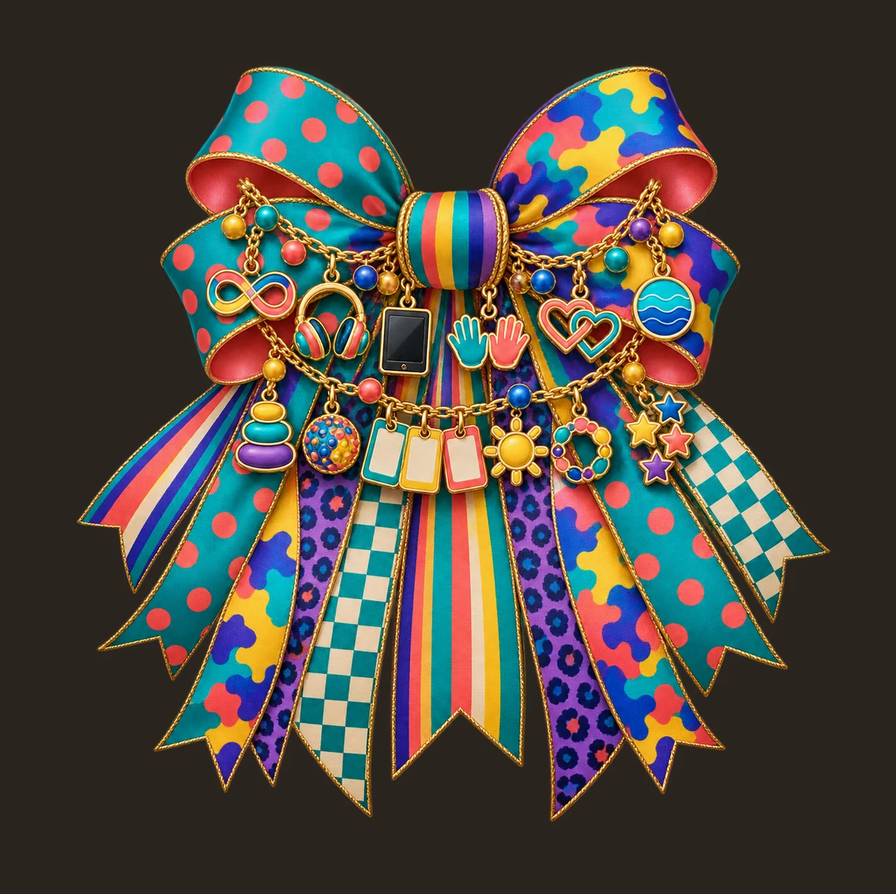 Autism Acceptance Bow Charm PNG, Gold Chain Charms, Transparent Sublimation Design, Digital Download contrast preview thumbnail