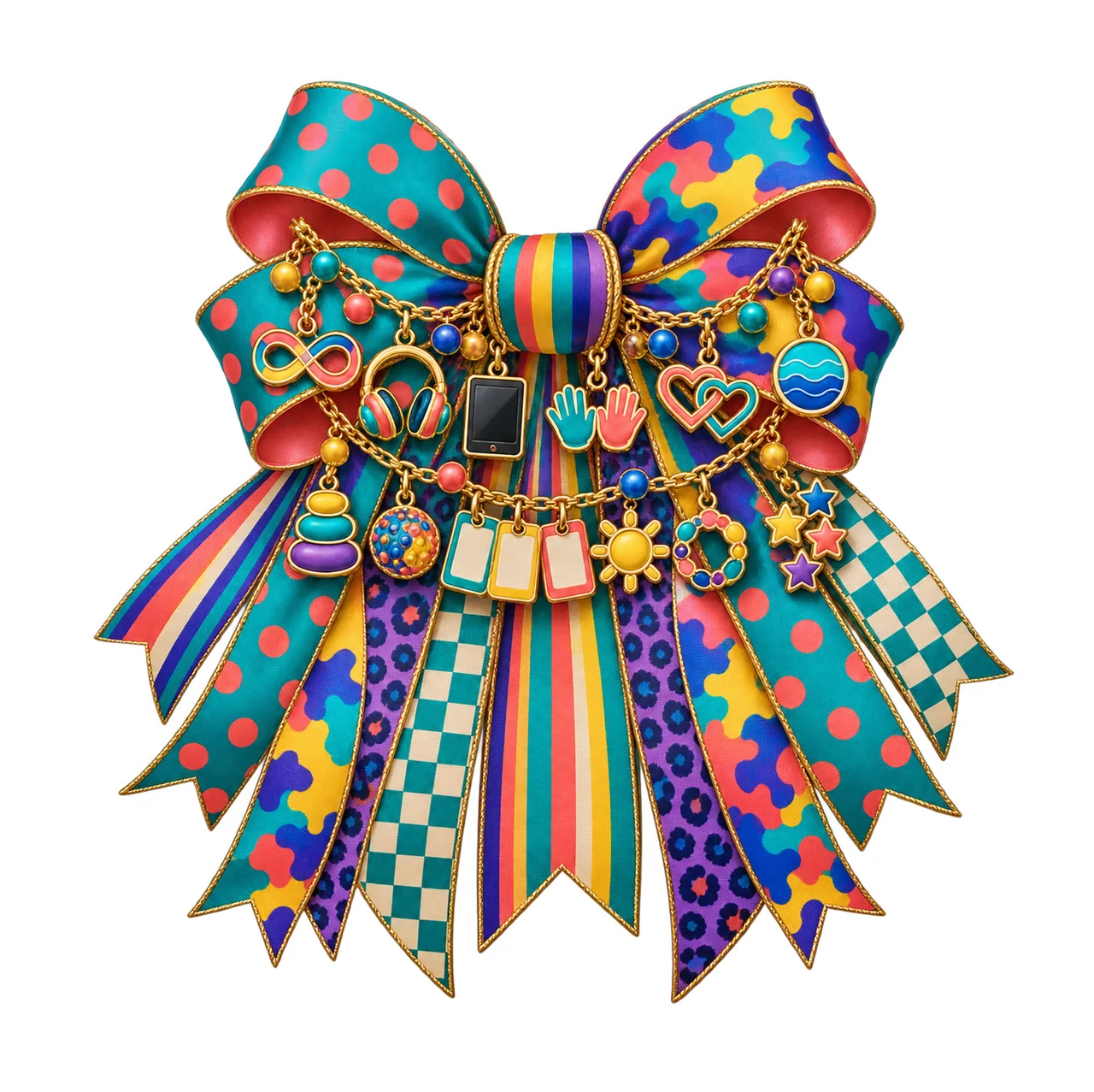 Autism Acceptance Bow Charm PNG, Gold Chain Charms, Transparent Sublimation Design, Digital Download