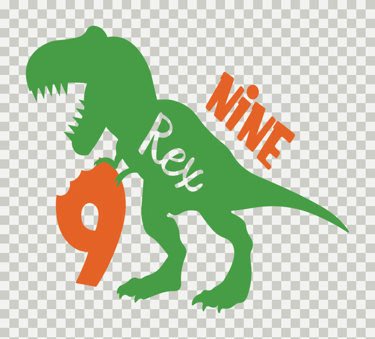 Dinosaur Shape With Text holding number 9 silhouette black transparency and detail preview thumbnail