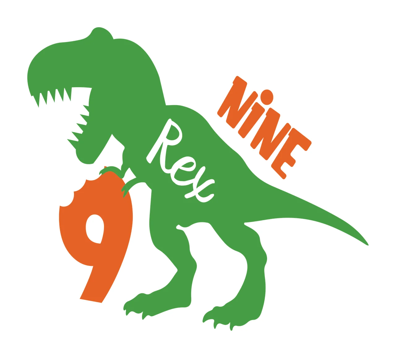 Dinosaur Shape With Text holding number 9 silhouette black