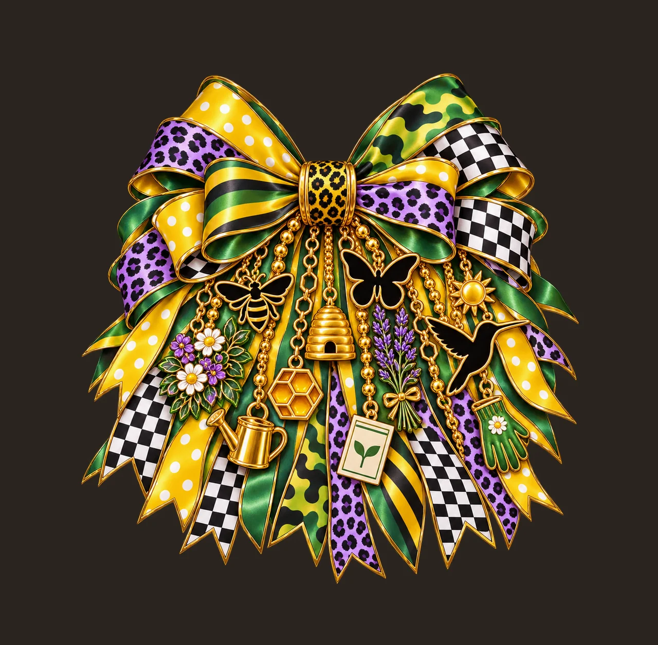 Pollinator Week Bow Charm PNG, Gold Chain Charms, Transparent Sublimation Design, Digital Download contrast preview thumbnail