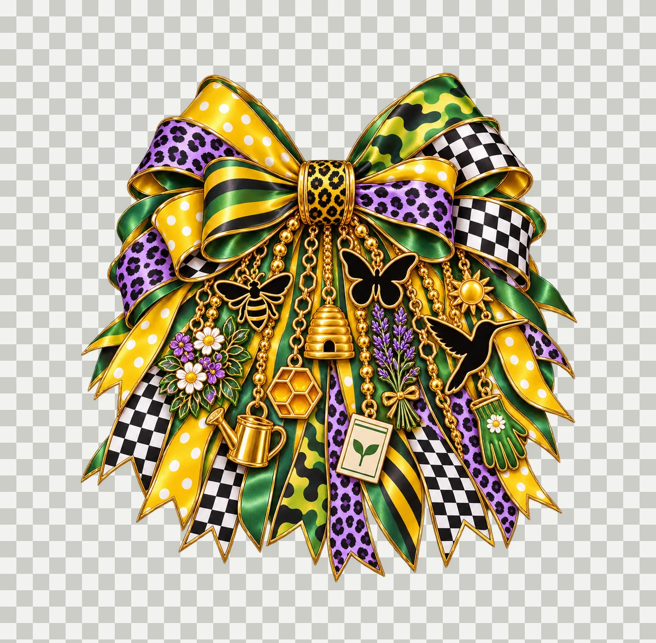 Pollinator Week Bow Charm PNG, Gold Chain Charms, Transparent Sublimation Design, Digital Download transparency and detail preview thumbnail