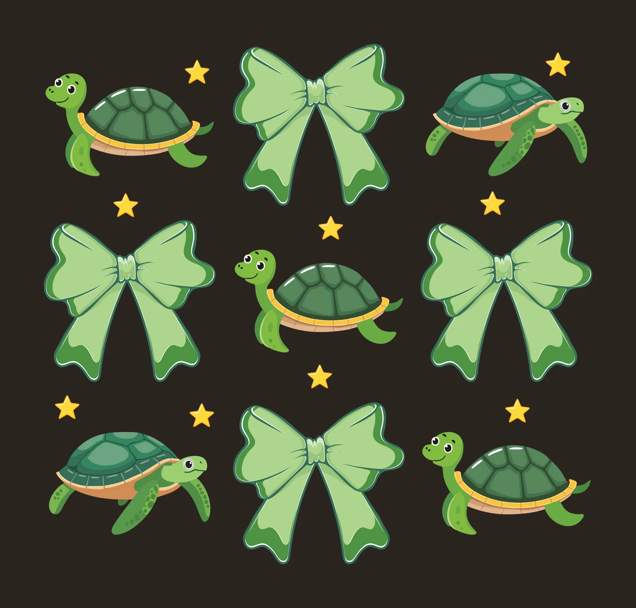 Bow Turtle Black Turtles And Bows Repeat Pattern stars silhouette contrast preview thumbnail