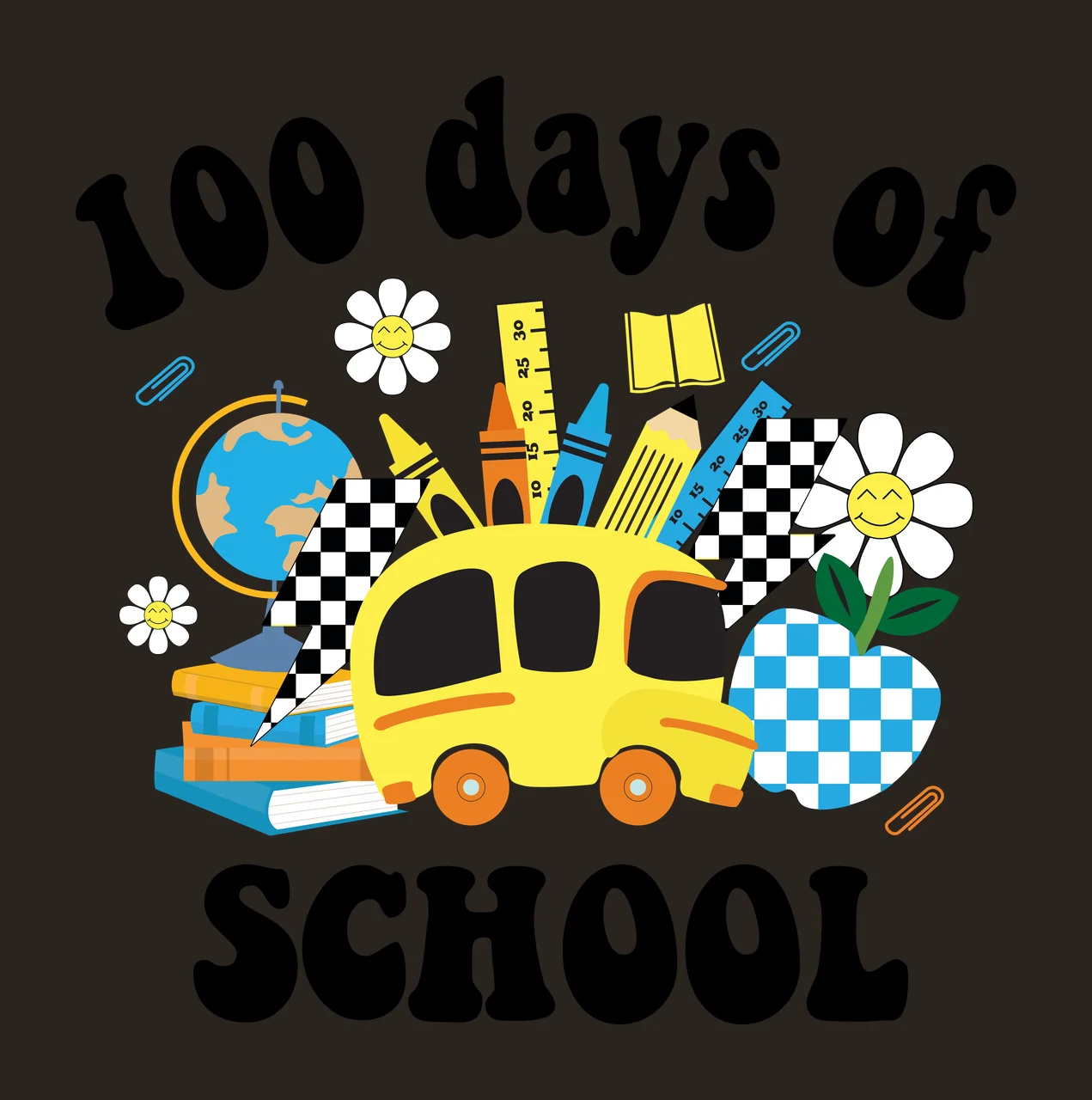 100 Days Of School Text Illustration supplies globe apple books contrast preview thumbnail