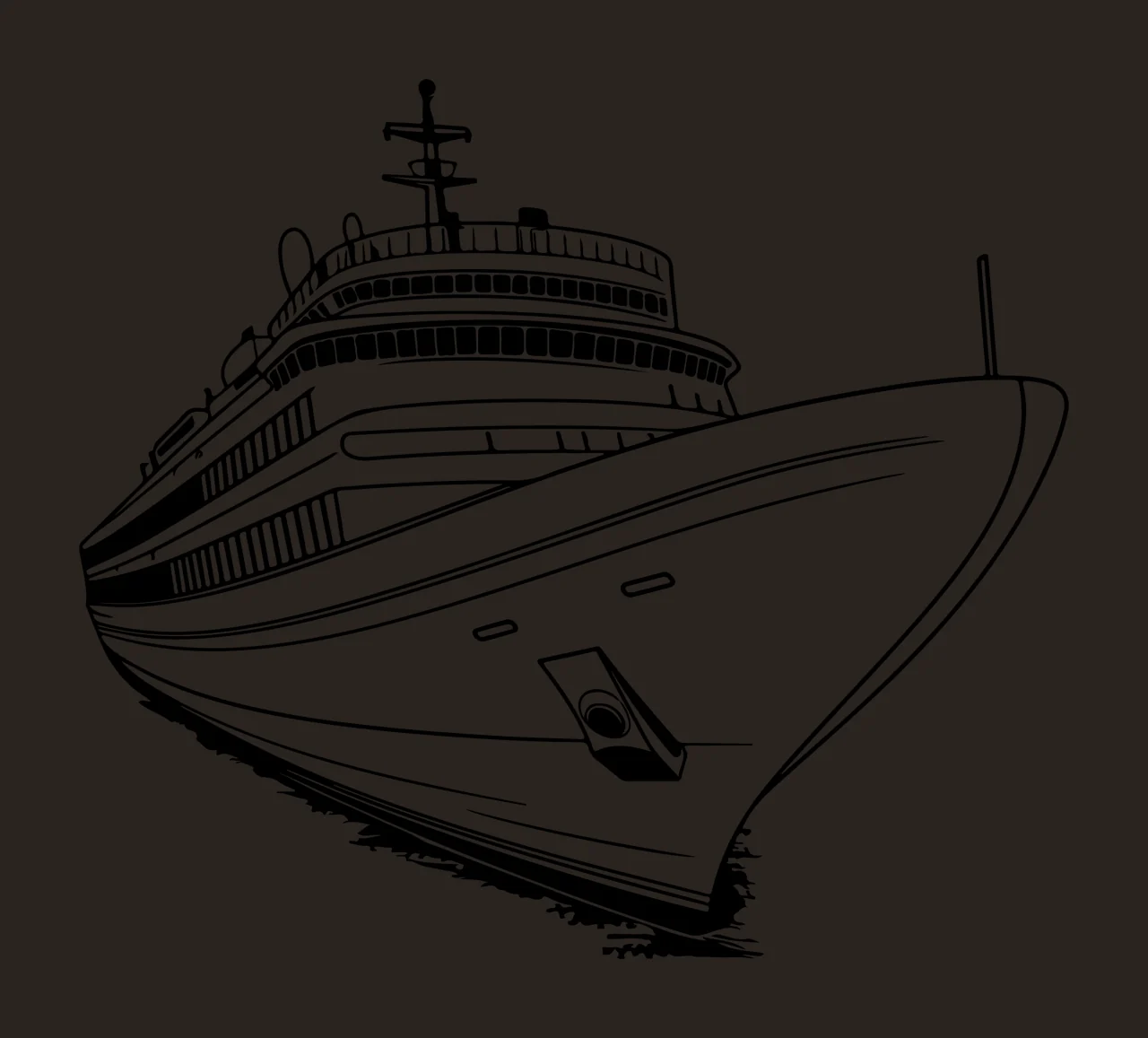 Cruise Ship Prow Low Angle View antenna line art black white contrast preview thumbnail