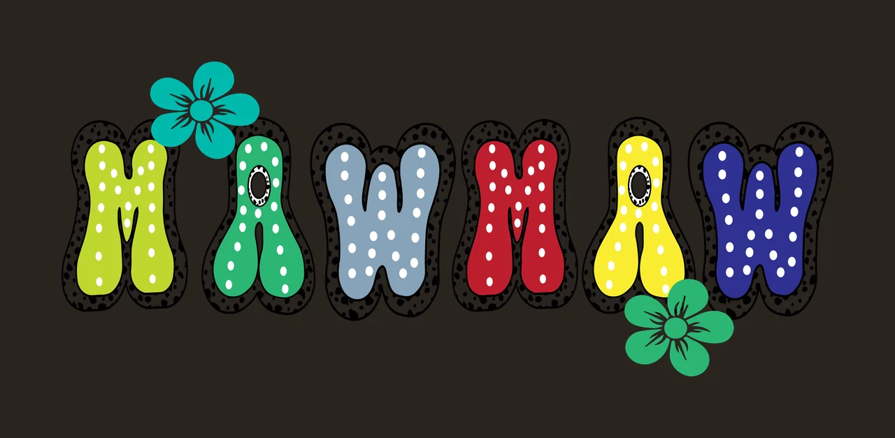 Mawmaw Text With Dotted Border flower bubble lettering black contrast preview thumbnail