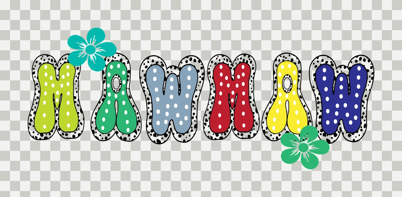 Mawmaw Text With Dotted Border flower bubble lettering black transparency and detail preview thumbnail