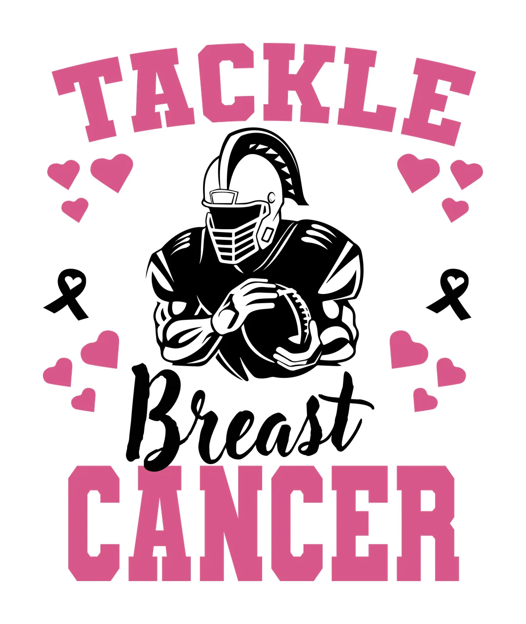 Football Player Design holding helmet hearts ribbons black