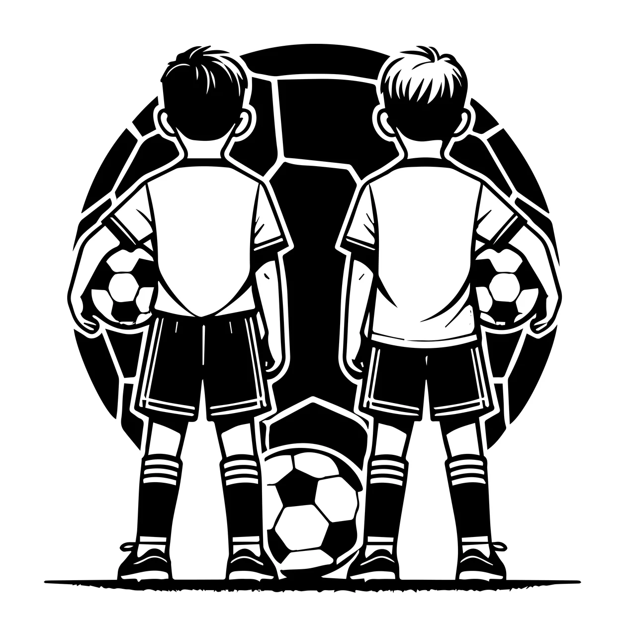 Soccer Ball Two Children With Balls standing shorts shirts