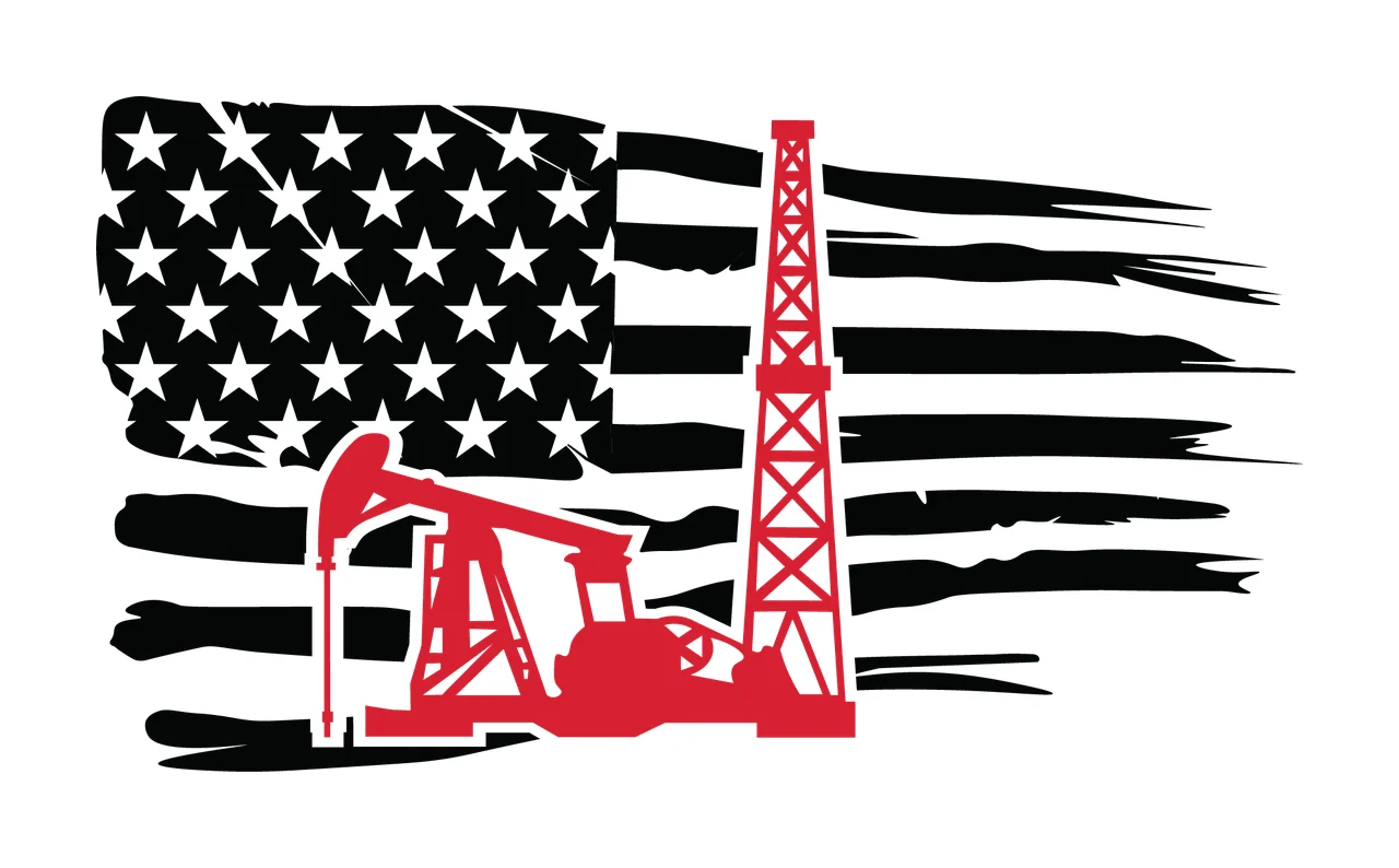 Flag Oil Drilling Rig Silhouette derrick stars stripes distressed