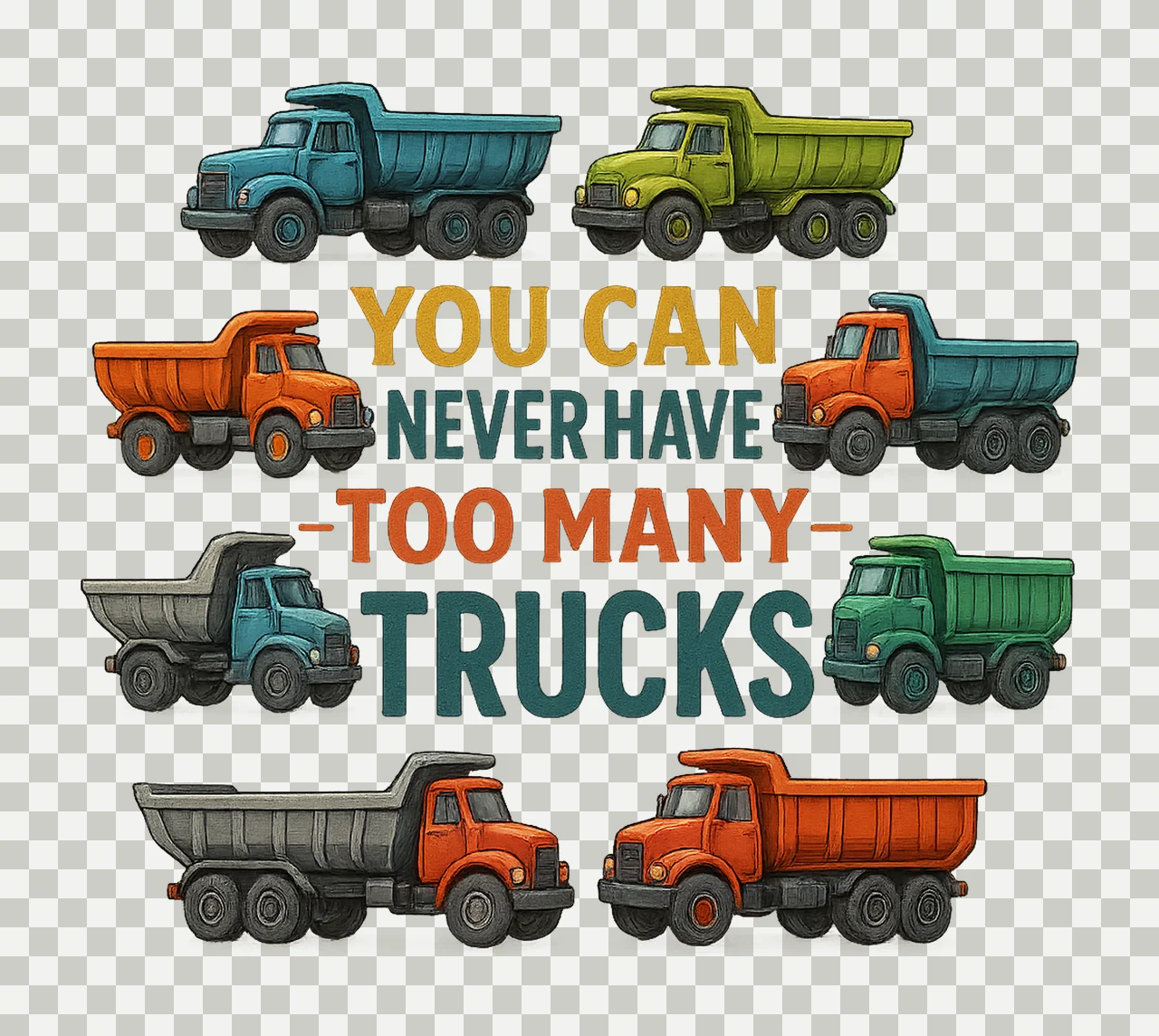 You Can Never Have Too Many Trucks Boys Sublimation Design transparency and detail preview thumbnail