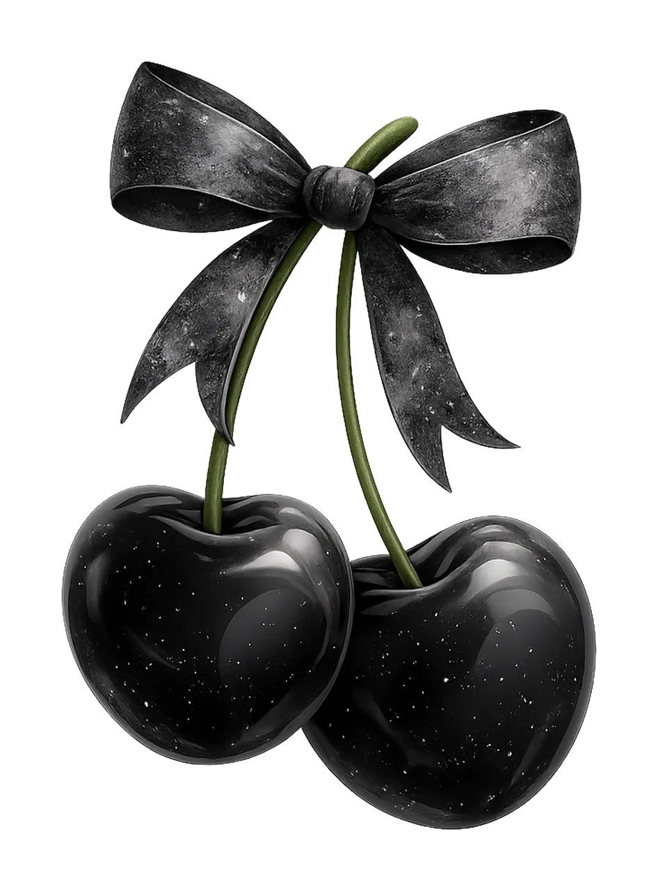 Coquette Bow and Cherries Black Bow Cherry Design