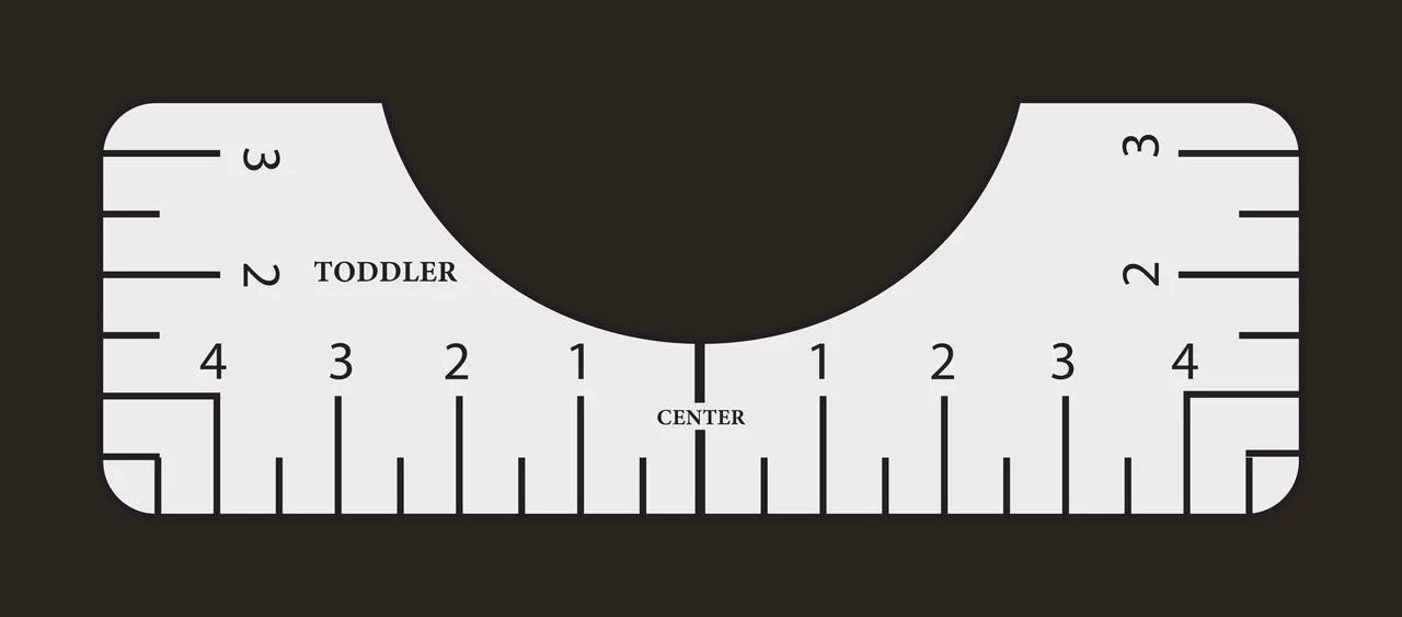 3 2 4 3 2 1 1 2 3 4 2 3 TODDLER CENTER Alignment tool Design with Ruler, scale, numbers and neckline cutout in Black contrast preview thumbnail