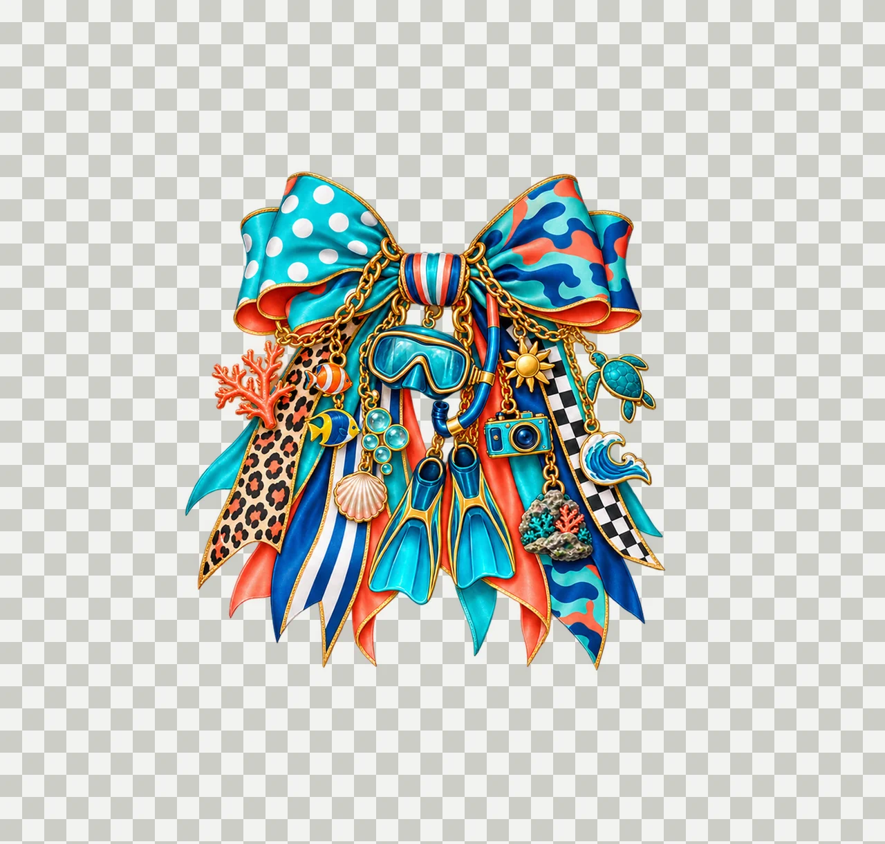 Snorkeling Lover Bow Charm PNG, Gold Chain Charms, Transparent Sublimation Design, Digital Download transparency and detail preview thumbnail