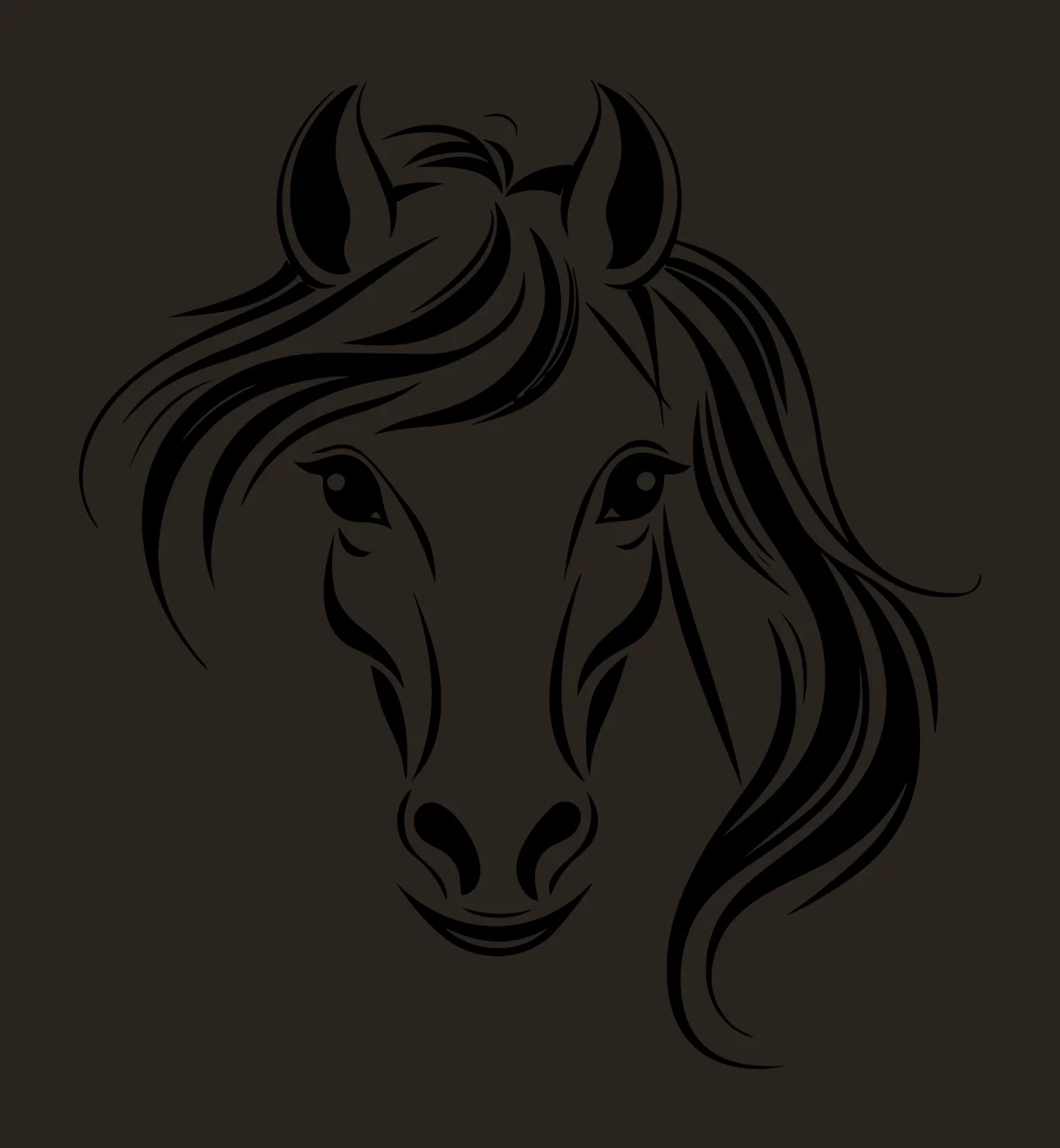 Horse Head Detailed Graphic Illustration mane ears stylized line art contrast preview thumbnail